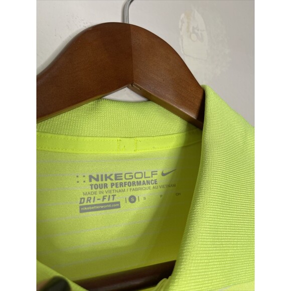 Nike Golf Tour Performance Dri Fit Polo Shirt Neon Yellow Striped Mens Small - Picture 4 of 6